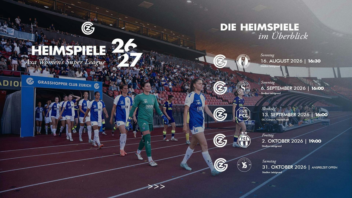 Die nächsten Heimspiele der GC Mannschaft in der Saison 26/27.